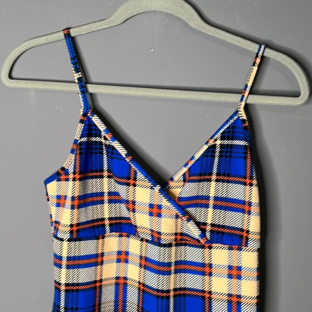 SHEIN Blue Orange Plaid Spaghetti Strap Mini Dress Small - Picture 2 of 8
